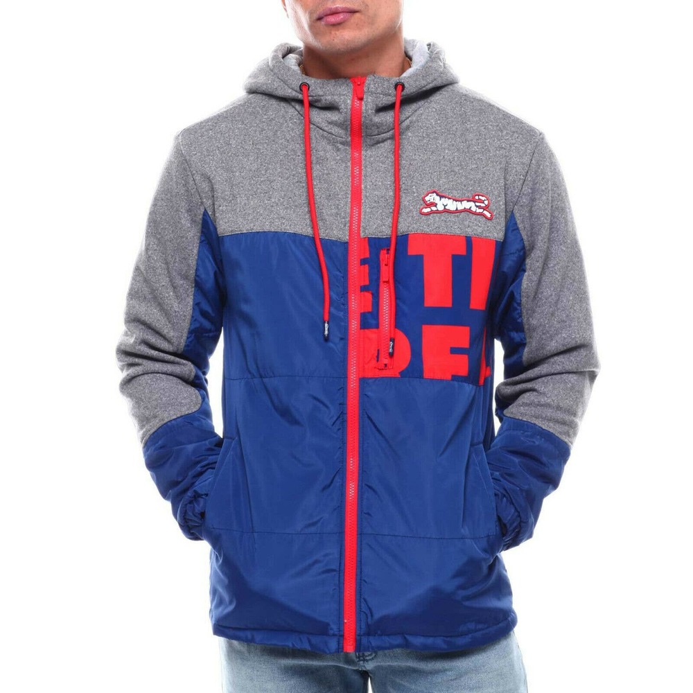 Le Tigre Men's True Patriot Hybrid Hooded Jacket - Blue/Grey